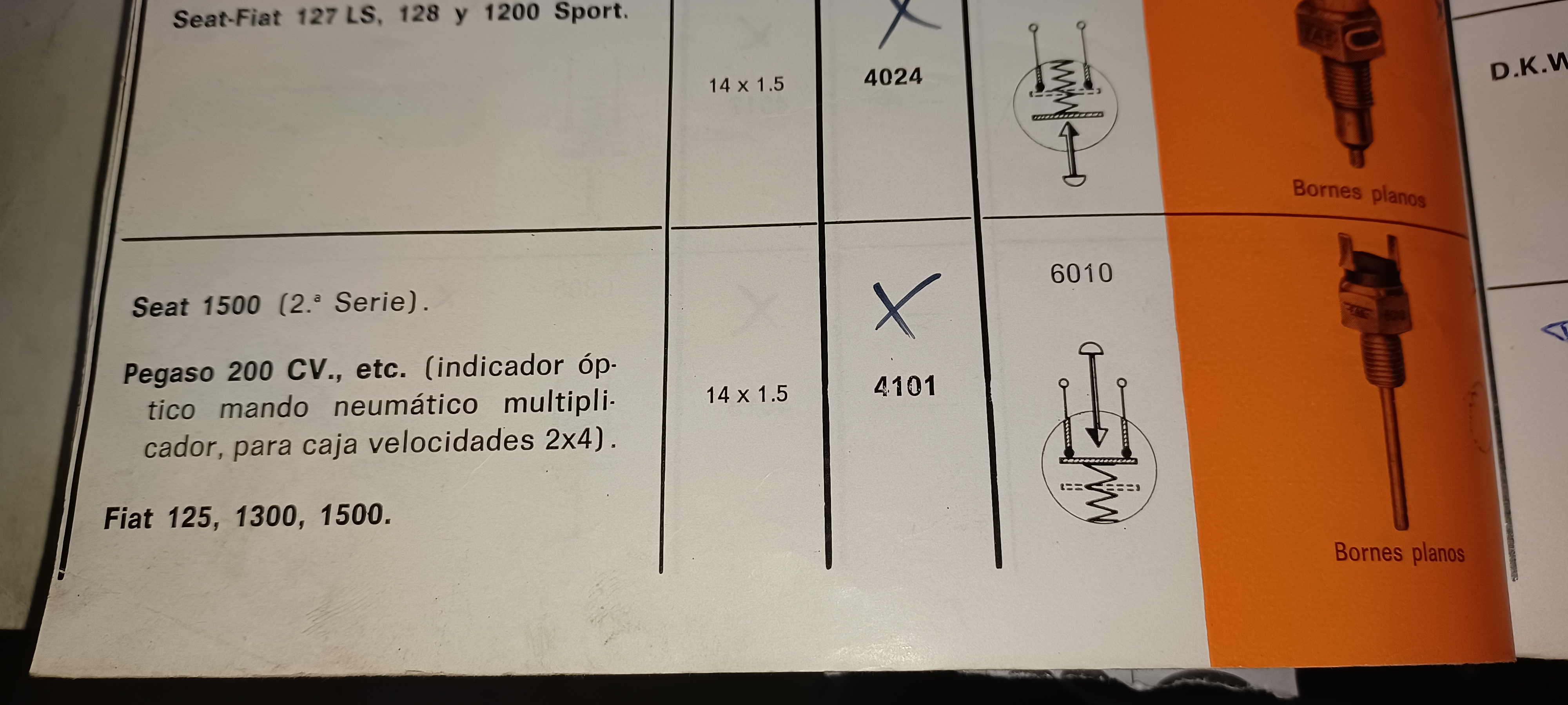 *INTERRUPTOR MARCHA ATRAS SEAT 1500 2 S, PEGASO, FIAT,4101