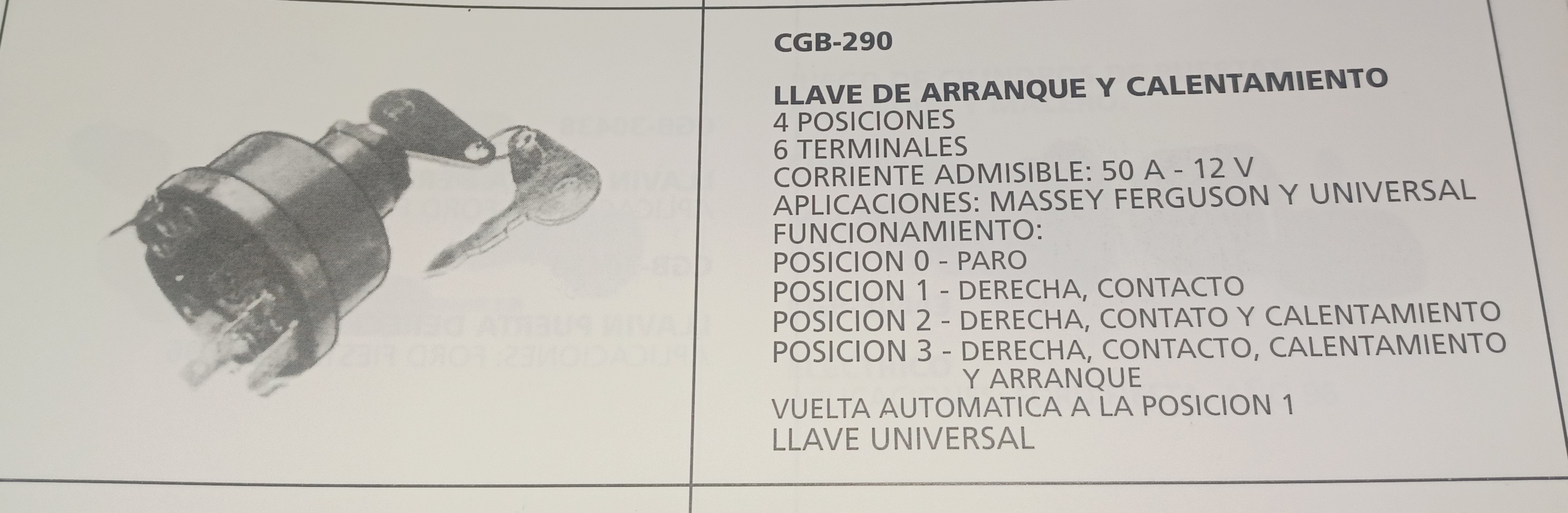 *LLAVE CONTACTO Y ARRANQUE CGB 290