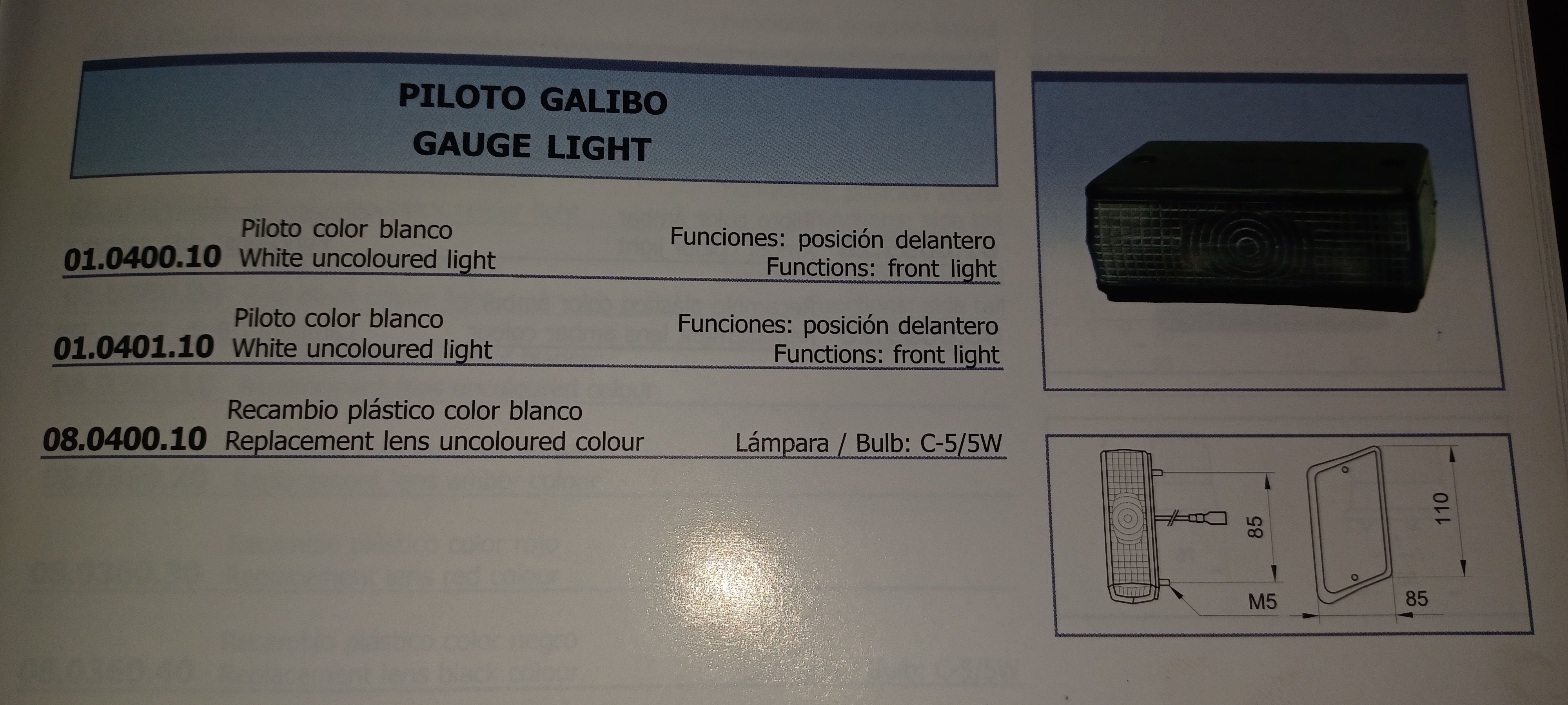 *PILOTO GALIBO PEGASO TECNO ANTERIOR  IZ 01040110 MEYPLA